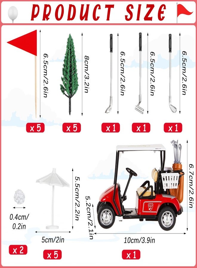 Leitee 21 Pcs Golf Cake Topper Golf Cake Decoration Golf Cupcake Topper Include Mini Golf Cart Toy Red Flag Golf Ball Green Tree Golf Club Sun Umbrella for Golf Themed Birthday (Red,Classic) - Image 2