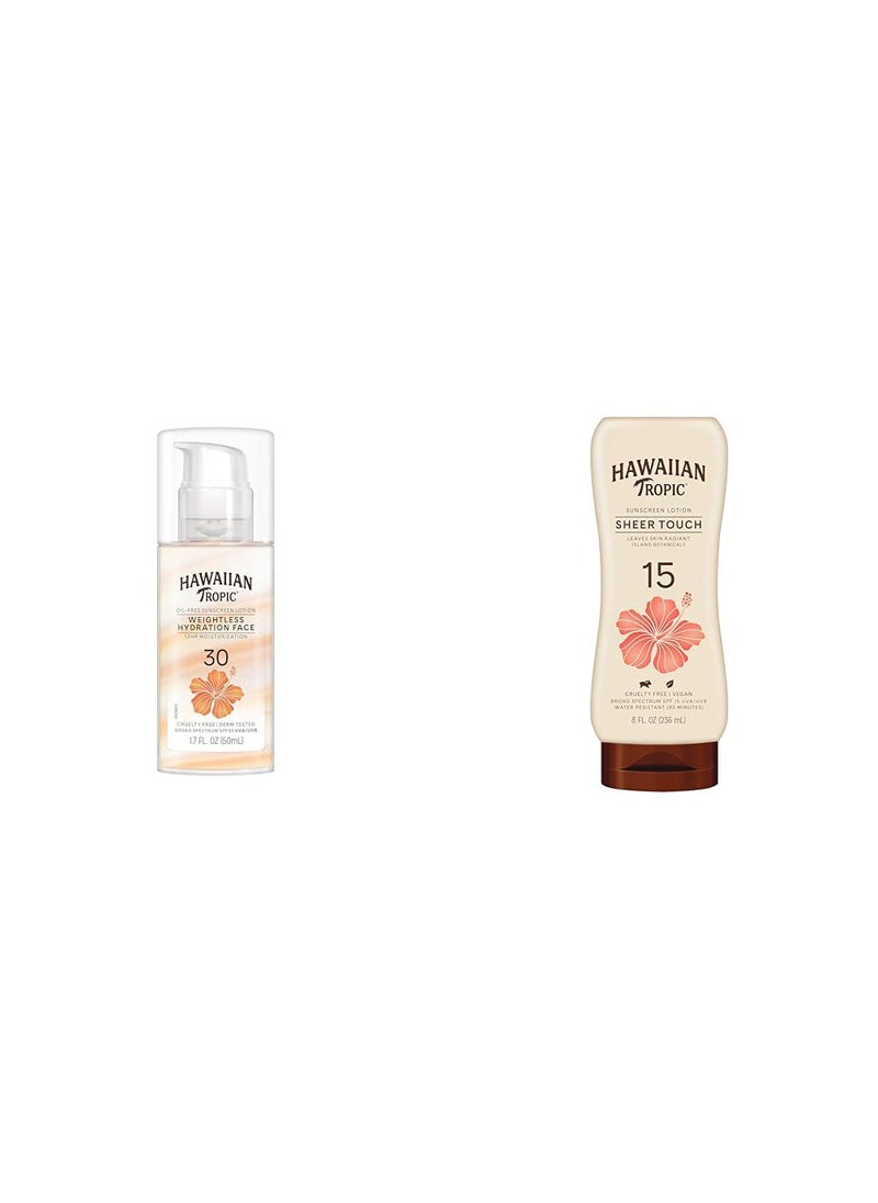 Hawaiian Tropic - Hawaiian Tropic Weightless Hydration Face Sunscreen SPF 30 17oz  Sheer Touch Lotion Sunscreen SPF 15 8oz - Image 1