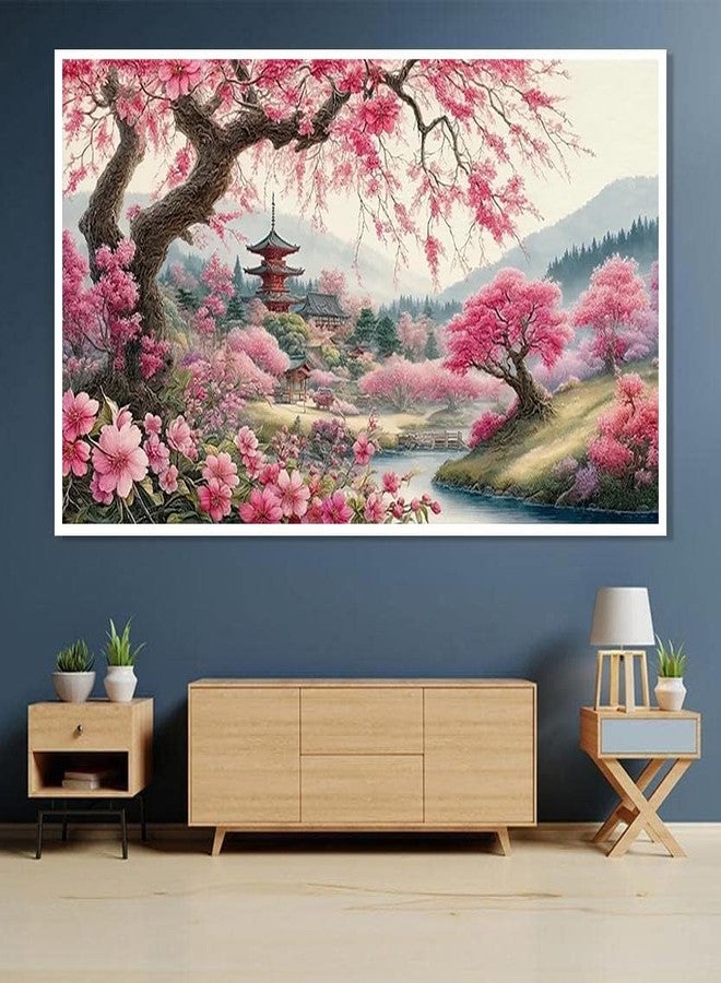 croshom Large Diamond Art Kits for Adults, Cherry Blossoms Flower Diamond Art Painting Kits for Adults, 5D DIY Full Drills Mountain Sakura Craft for Gifts, Home Wall Decor 15.7" x 27.6", Extra Large Size - Image 2