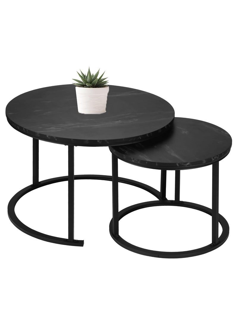 DubaiGallery Coffee Table Set of 2 Stackable MDF Top Side Table Round Set Table Combination Small Set Table Set Industrial Style Side Table Round for Living Room, Balcony - Image 1