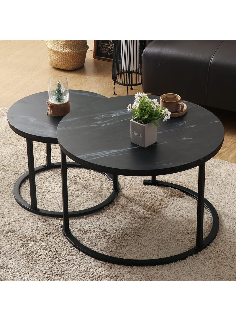 DubaiGallery Coffee Table Set of 2 Stackable MDF Top Side Table Round Set Table Combination Small Set Table Set Industrial Style Side Table Round for Living Room, Balcony - Image 2