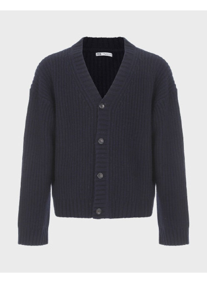 Zara men's Vintage Casual Everyday Commute Versatile Long Sleeve V-neck Wool Cardigan - Image 1