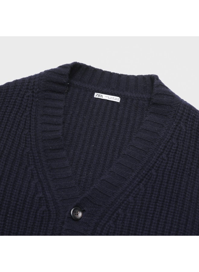 Zara men's Vintage Casual Everyday Commute Versatile Long Sleeve V-neck Wool Cardigan - Image 4