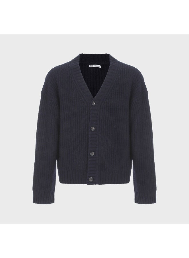 Zara men's Vintage Casual Everyday Commute Versatile Long Sleeve V-neck Wool Cardigan - Image 2