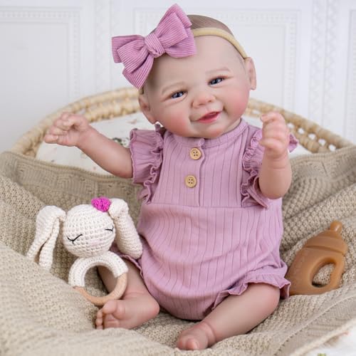 Aori Lifelike Reborn Baby Dolls 20 Inch Realistic Smiling Girl Newborn Baby Doll with Weighted Body for Cuddling Poseable Soft Vinyl Limbs with Purple Outfit Set for Girls 3 - Image 5