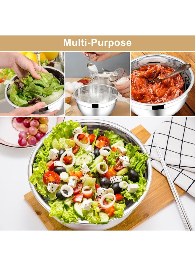 يلا جوي مجموعة من 3 أوعية خلط مع أغطية، أوعية سلطة متداخلة من الفولاذ المقاوم للصدأ للتقديم والتحضير، 3 ملحقات مبشرة وقواعد مانعة للانزلاق، مقاس 18/22/26 سم - Image 3