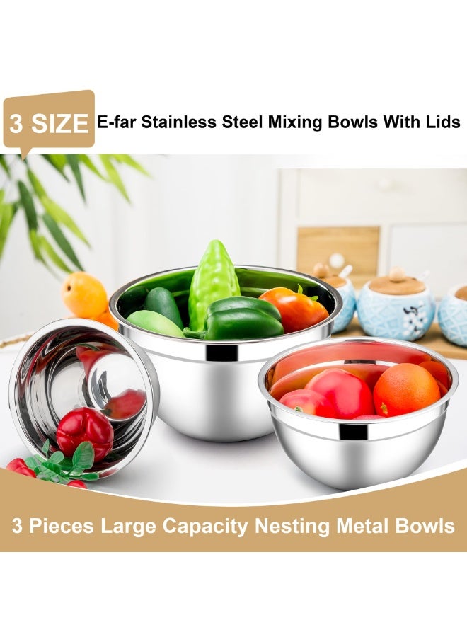 يلا جوي مجموعة من 3 أوعية خلط مع أغطية، أوعية سلطة متداخلة من الفولاذ المقاوم للصدأ للتقديم والتحضير، 3 ملحقات مبشرة وقواعد مانعة للانزلاق، مقاس 18/22/26 سم - Image 2
