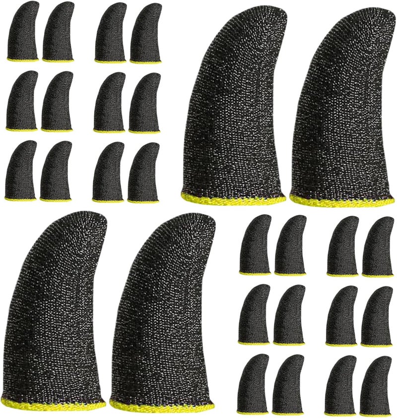 100 Pairs Ultra-Thin Gaming Finger Covers and Thumb Sleeves for Mobile Phone Anti-Sweat Non-Slip Carbon Fiber Black with Yellow Edge, Sensitive Touchscreen Protection for Mobile - Image 1