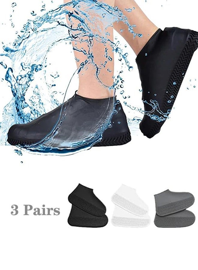 بيوينتي 3 أزواج من أغطية الأحذية المقاومة للماء، قابلة لإعادة الاستخدام، مانعة للانزلاق ومقاومة للماء، غطاء حذاء سيليكون عالي المرونة مقاوم للمطر لحماية الأحذية أثناء المشي لمسافات طويلة وركوب الدراجات في الهواء الطلق، مناسب للرجال والنساء - Image 1