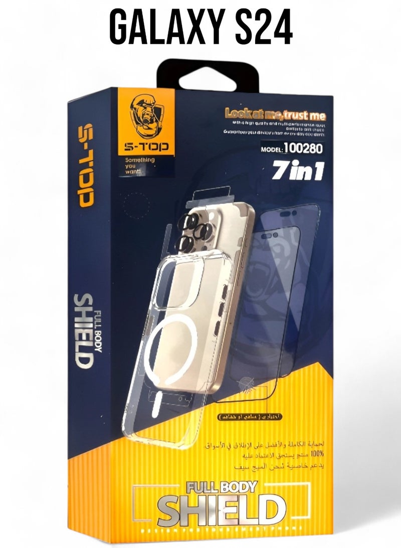 اس-توب بكج الحماية الكاملة الجديد لـ جالكسي اس 24 (GALAXY S24) مع كفر يدعم الشحن اللاسلكي (MagSafe), حماية كاملة لجهازك ضد الخدوش والسقوط (7in1), البكج الأصلي من S-TOP - Image 1
