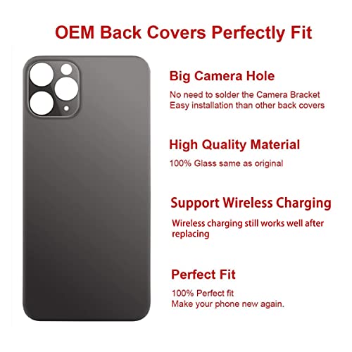 Perzework OEM Rear Back Glass Replacement for iPhone 11 Pro Max 6.5 inches with Reparing Toolkit and Pre-Installed Adhesive (Space Gray/Black) - Image 3