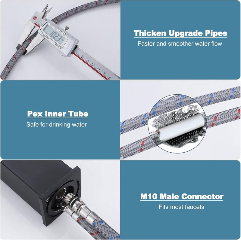 Arcora Supply Lines 3/8" Female Compression Thread × M10 Male Connector 1 Pair, 16" Faucet Hose Connects Bathroom Sink to Water Supply - Image 4