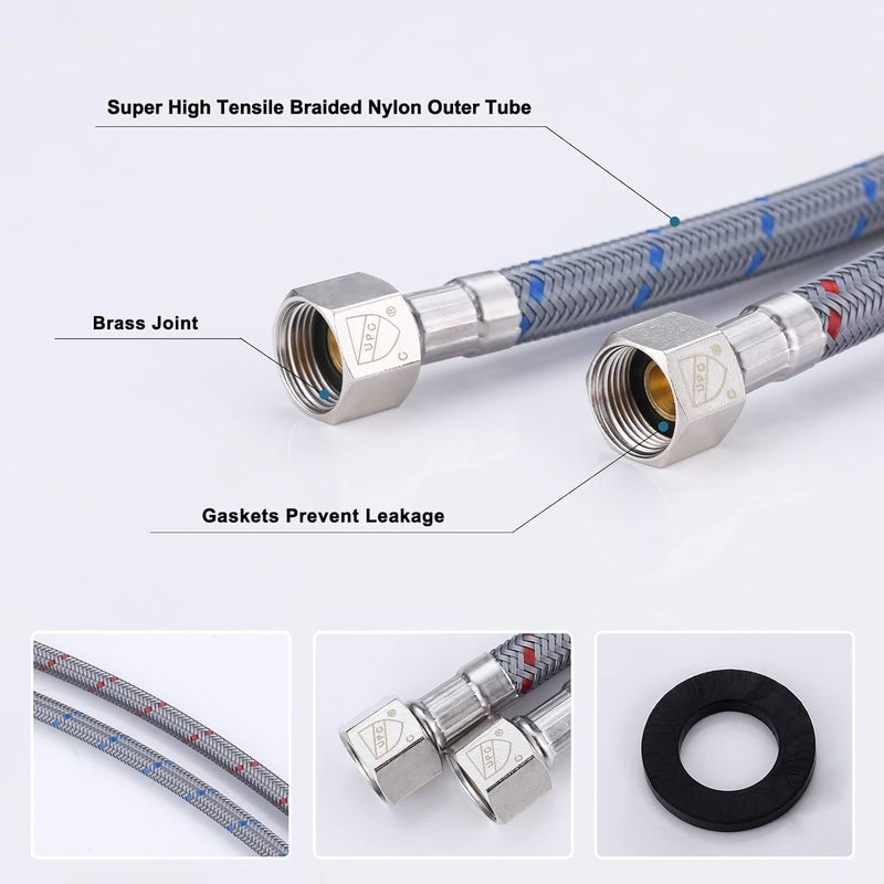 Arcora Supply Lines 3/8" Female Compression Thread × M10 Male Connector 1 Pair, 16" Faucet Hose Connects Bathroom Sink to Water Supply - Image 5