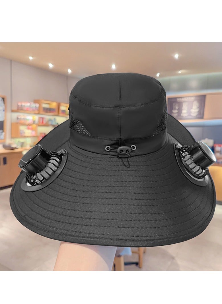 Solar fan hat for men, summer outdoor hiking and fishing, UV protection, sun shading, super large eave sun protection, fisherman hat