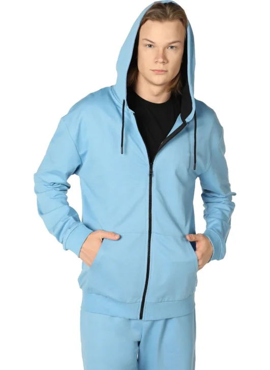 Defy'S Men's Hooded Zippered Oversize Sweatshirt Blue
