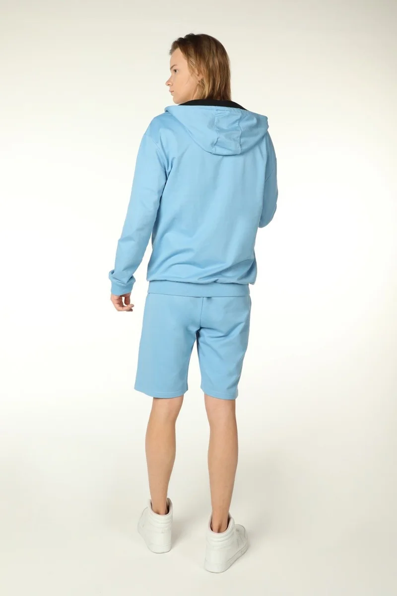 Defy's Men's Hooded Zippered Oversize Sweatshirt Blue