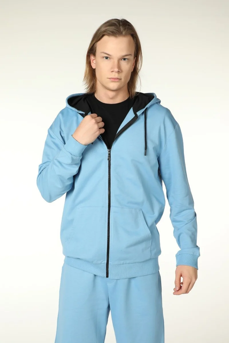 Defy's Men's Hooded Zippered Oversize Sweatshirt Blue
