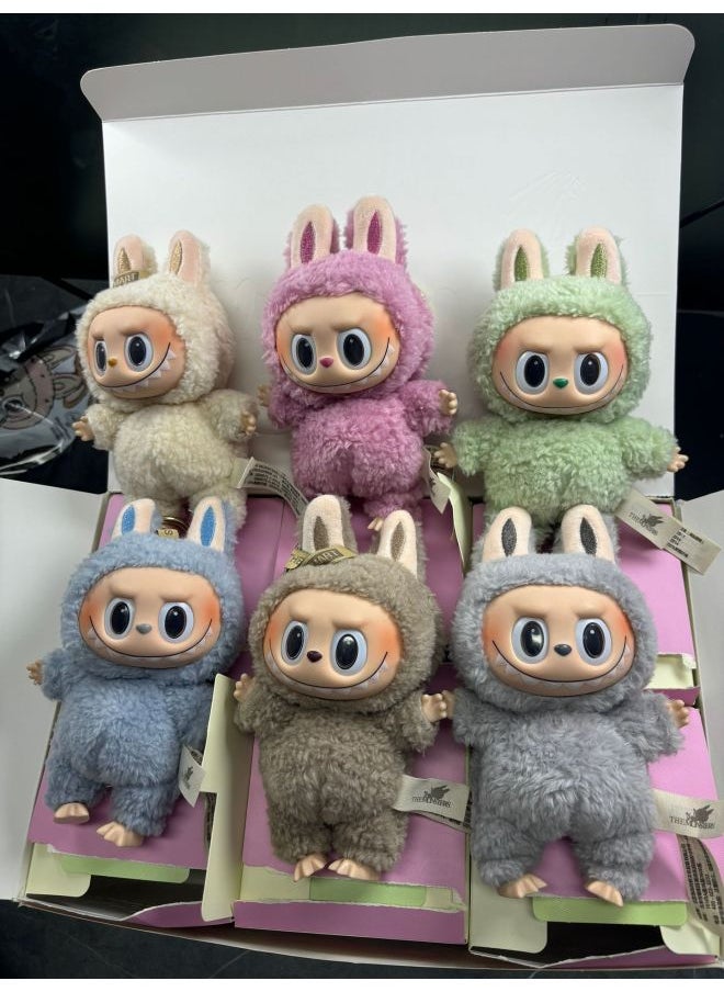 1:1] Sitting Party Labubu Labubu Heart Macaron Vinyl Face Blind Box Plush Doll Toy-Color:Brush Cloth Set Of 6 Pieces + 1 Piece  - Image 1
