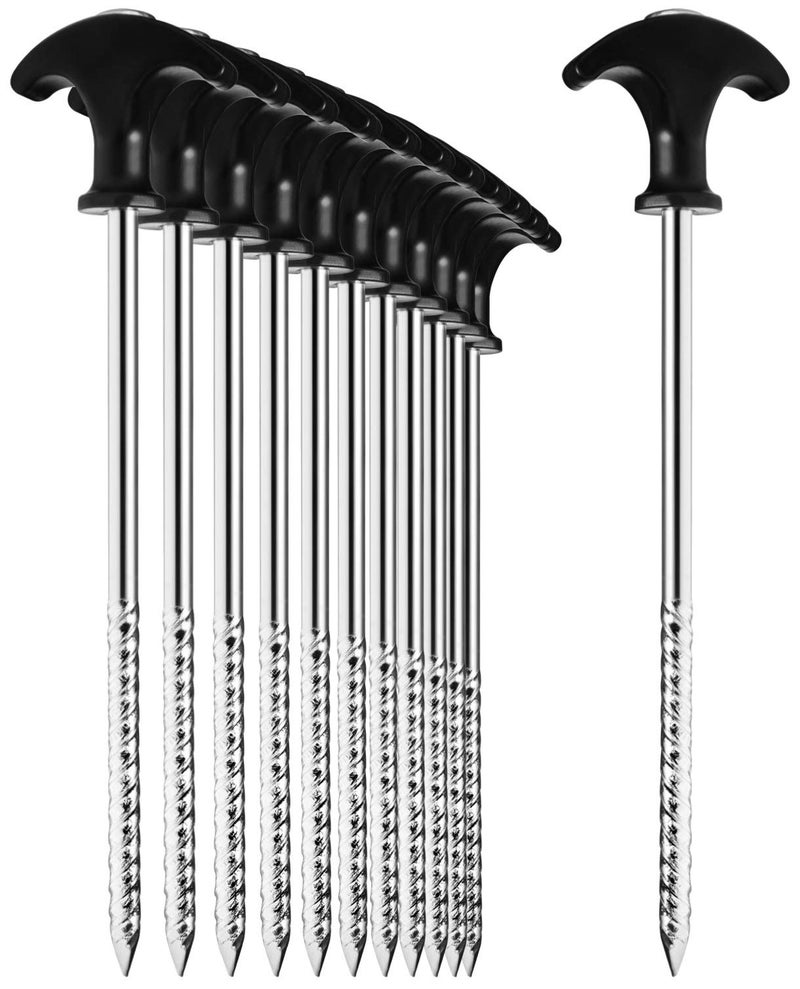 COM-FOUR® 12 x Steel Tent Pegs – Heavy Duty Ground Pegs with Thread for Camping and Outdoors – Ideal for Normal and Hard Floors with T-Handle - Image 1