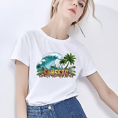 BLESOUYI Iron on Transfers Patches for T-Shirt Clothes Decoration Summer Series Stickers Beach Coconut Trees Sea Waves Sunset Iron on Stickers Appliques Decals for Clothing Jeans Bags Pillow Covers 5PCS - Image 2