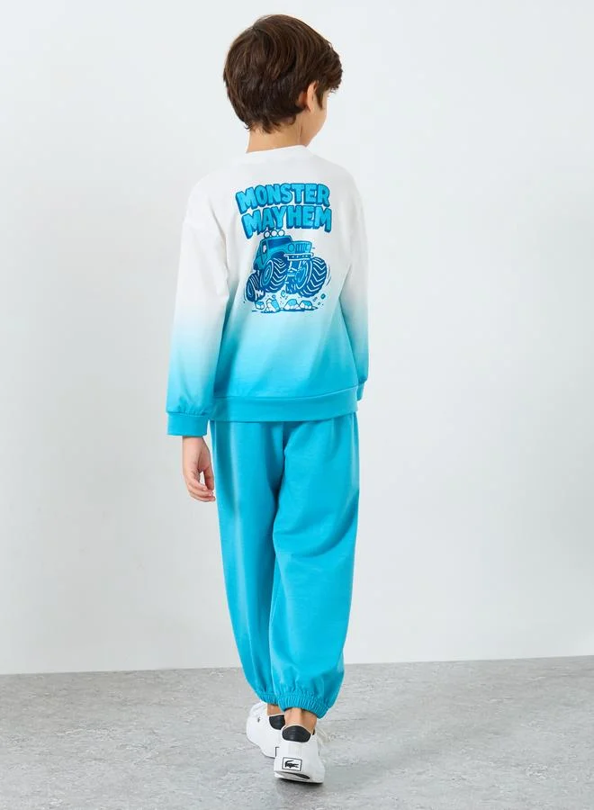 Styli Styli Boys Dip Dye Graphic Sweatshirt and Joggers Set