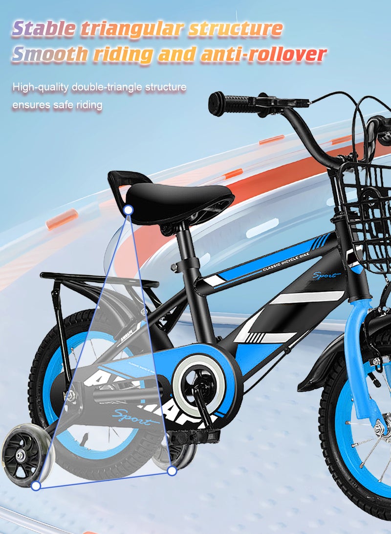 MaBaby 12 Inch Kids Bike Bicycle Bike For Kids With Flashing Training Wheels And Basket Children's Bicycle With Rear Seat And Balance Bike Adjustable Seat Bike For Kids For 2-5 Years Girls And Boys - Image 2