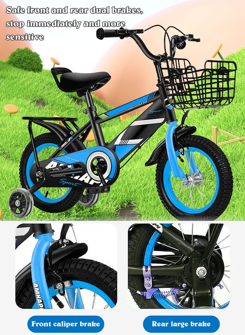 MaBaby 12 Inch Kids Bike Bicycle Bike For Kids With Flashing Training Wheels And Basket Children's Bicycle With Rear Seat And Balance Bike Adjustable Seat Bike For Kids For 2-5 Years Girls And Boys - Image 4