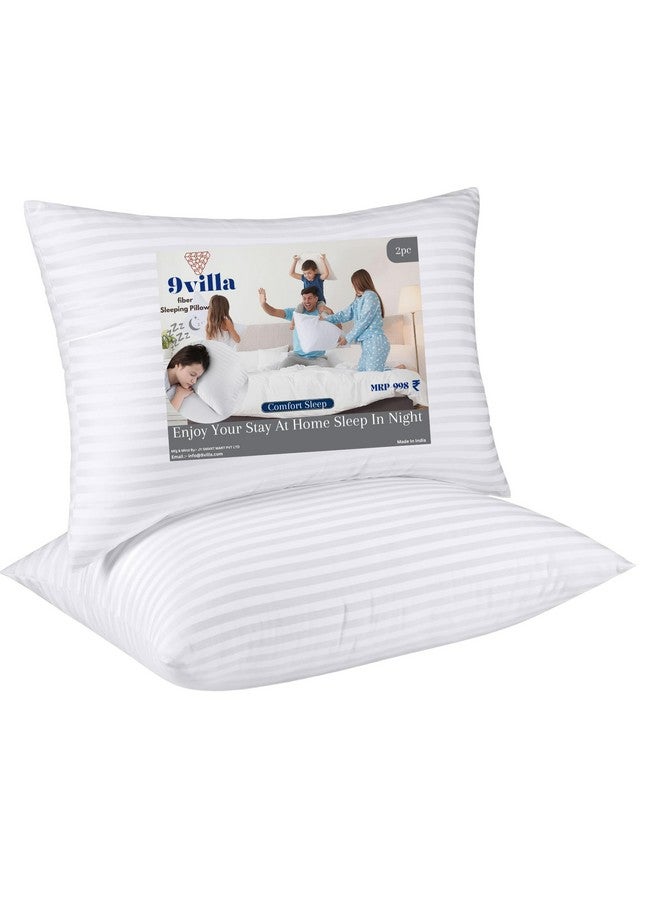 9villa Hollow Fiber Sleeping Pillow 41X61 CM (16X24 inch) Satin Strpe White Fabric Microfiber Pillow Pack/Set of 2 - Image 1