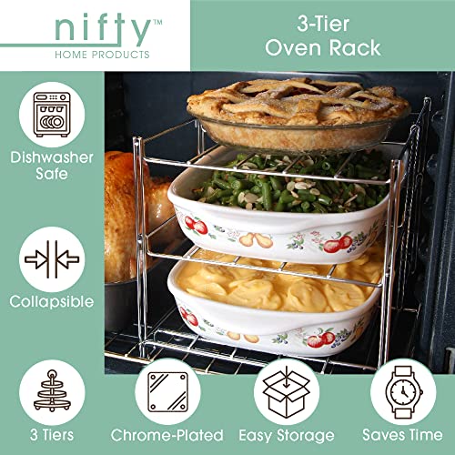 Nifty Solutions Nifty 3-Tier Oven Rack – Non-Stick, Dishwasher Safe, Use for Cooking Casseroles, Compact Collapsible Kitchen Storage, Chrome-Plated Steel Construction - Image 4