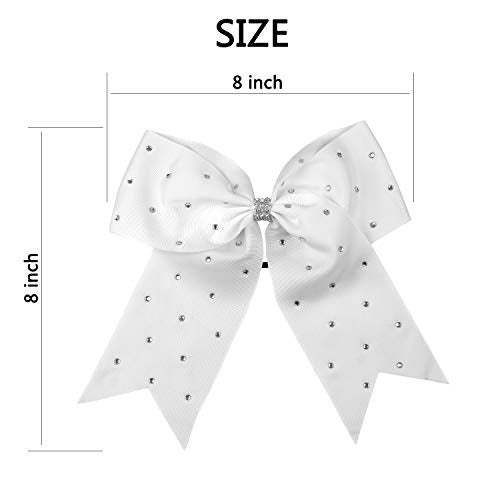 ICObuty 8 Inch Jumbo Cheerleader Bows with Bling Fling Rhinestones Ponytail Holder Cheerleading Bows Hair Tie 6 Pcs College (Black) - Image 2