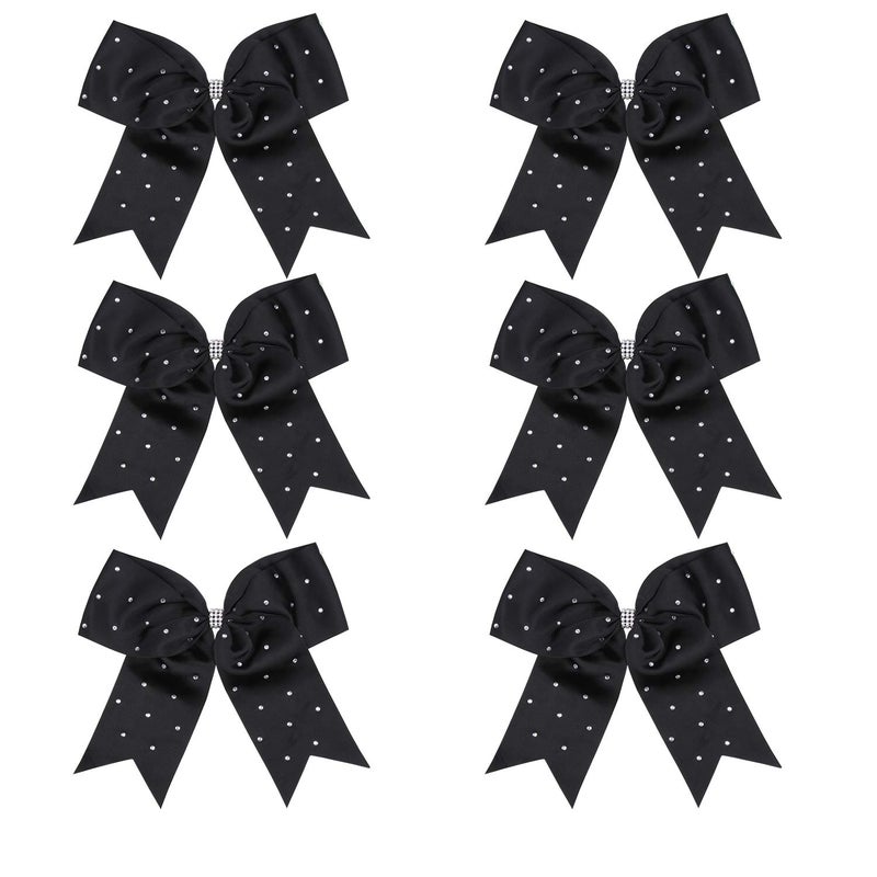 ICObuty 8 Inch Jumbo Cheerleader Bows with Bling Fling Rhinestones Ponytail Holder Cheerleading Bows Hair Tie 6 Pcs College (Black) - Image 5