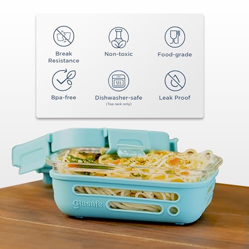 GLASAFE Glass Lunch Box for Office w/t Air Tight Glass lid & Protective Silicone Sleeve | Tiffin Box for Men & Women | 100% Borosilicate Glass | Microwave & Dishwasher Safe | 370ml (Green) - Image 5