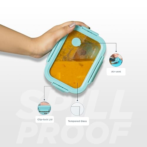 GLASAFE Glass Lunch Box for Office w/t Air Tight Glass lid & Protective Silicone Sleeve | Tiffin Box for Men & Women | 100% Borosilicate Glass | Microwave & Dishwasher Safe | 370ml (Green) - Image 2
