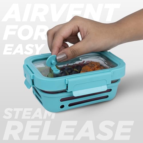 GLASAFE Glass Lunch Box for Office w/t Air Tight Glass lid & Protective Silicone Sleeve | Tiffin Box for Men & Women | 100% Borosilicate Glass | Microwave & Dishwasher Safe | 370ml (Green) - Image 4