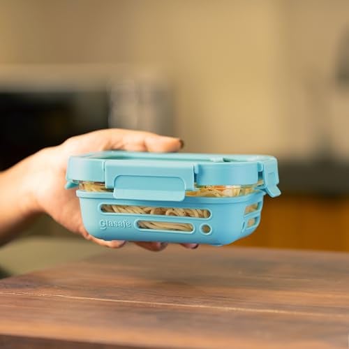 GLASAFE Glass Lunch Box for Office w/t Air Tight Glass lid & Protective Silicone Sleeve | Tiffin Box for Men & Women | 100% Borosilicate Glass | Microwave & Dishwasher Safe | 370ml (Green) - Image 3