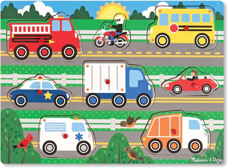 Melissa & Doug لعبة بازل المركبات من ميليسا ودوج - بازل خشبي مكون من 8 قطع للأطفال مع دبابيس سهلة الإمساك - Image 1