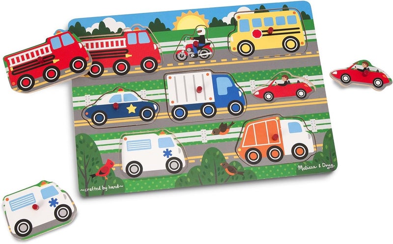 Melissa & Doug لعبة بازل المركبات من ميليسا ودوج - بازل خشبي مكون من 8 قطع للأطفال مع دبابيس سهلة الإمساك - Image 2