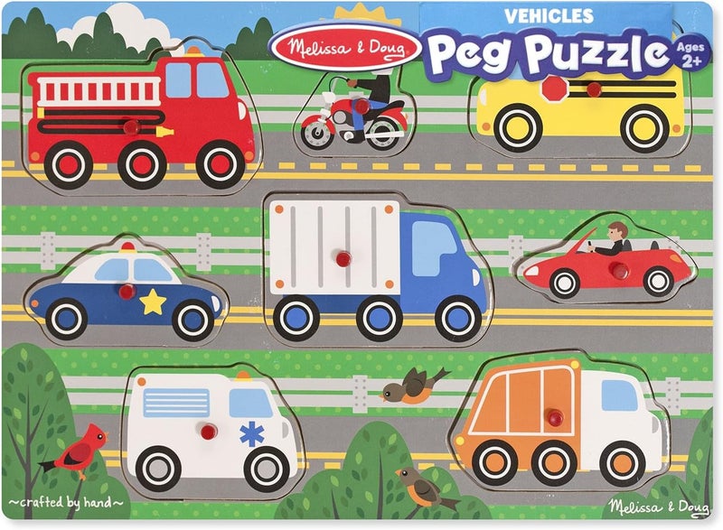 Melissa & Doug لعبة بازل المركبات من ميليسا ودوج - بازل خشبي مكون من 8 قطع للأطفال مع دبابيس سهلة الإمساك - Image 4
