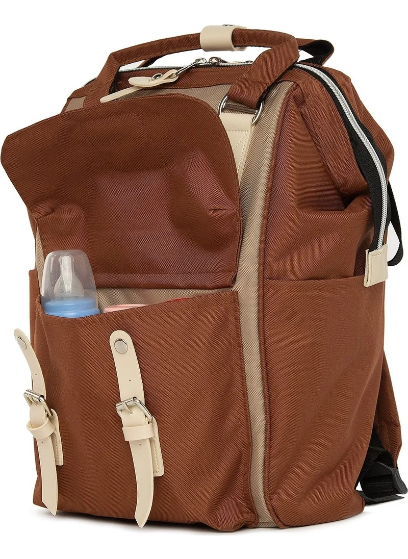 باجموري Tan Mother Baby Bag with Pocket and Logo