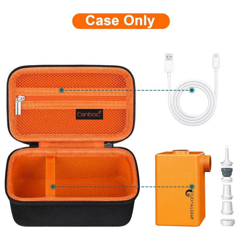 Canboc Hard Case for FLEXTAILGEAR MAX Pump 2020/ MAX Pump Plus/ MP2 Pro/ MP2 Plus Portable Air Pump, Zipper Mesh Pocket fits 5Pcs Nozzles and Charging Cable, Black+Orange (Case Only) - Image 2