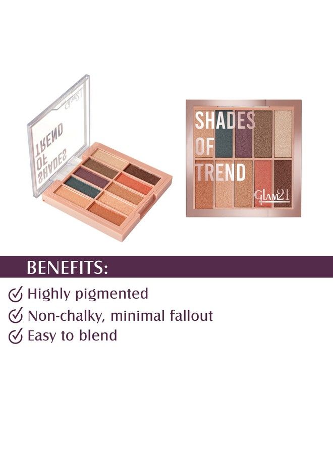 Glam 21 Glam21 Shades Of Trend Eyeshadow Palette ; 10 Highly Pigmented Shades ;Smudge Free & Longlasting; Shimmery Finish; 4Gm Shade 03 - Image 4