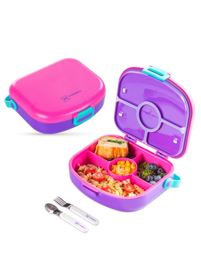HYDROBREW 4 Compartment Bento Lunch Box w/ Spoon & Fork Set - Fuchsia - Image 1