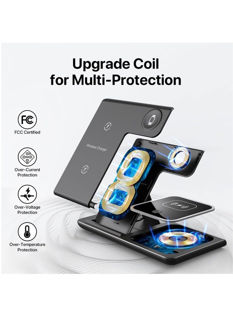 شاحن لاسلكي، محطة شحن لاسلكية 3 في 1، حامل شاحن لاسلكي سريع لأجهزة iPhone و Apple Watch و Apple AirPods وسلسلة Samsung Galaxy (أسود) - Image 2