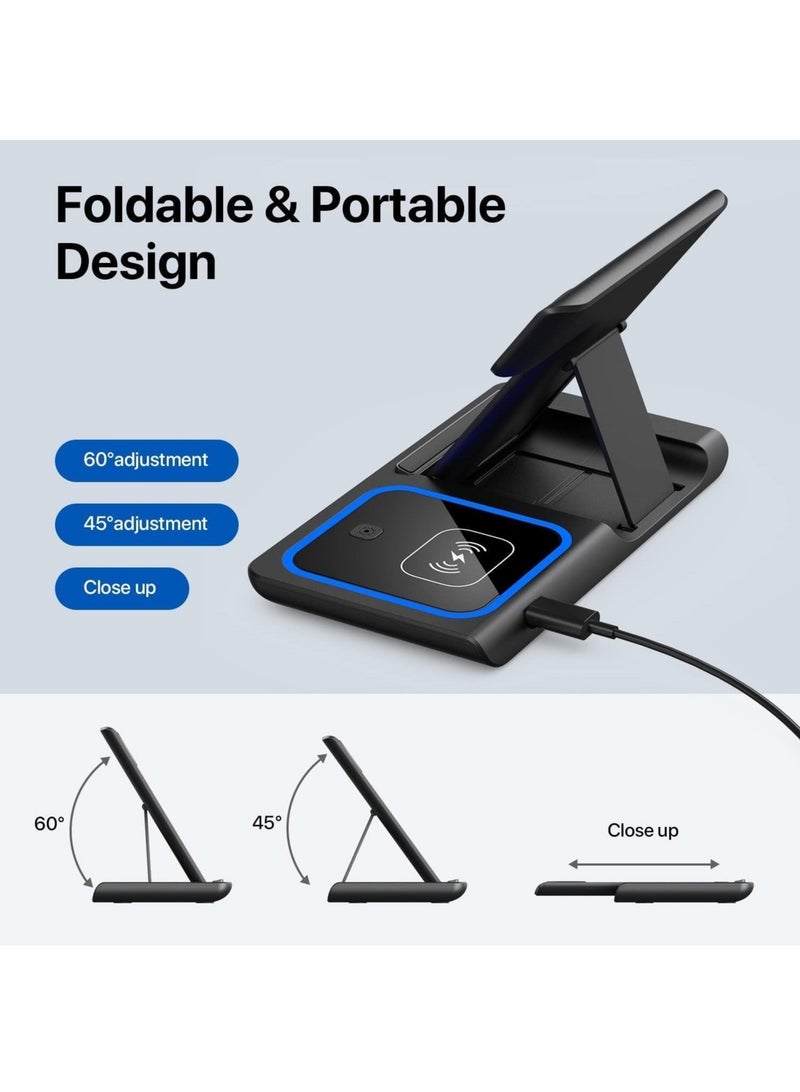 شاحن لاسلكي، محطة شحن لاسلكية 3 في 1، حامل شاحن لاسلكي سريع لأجهزة iPhone و Apple Watch و Apple AirPods وسلسلة Samsung Galaxy (أسود) - Image 5