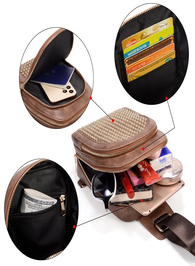 UTO Cross Body Bag for Women Rivet Studded Trendy Purse Chest Belt Sling Bag with Adjustable Shoulder Straps - Image 4