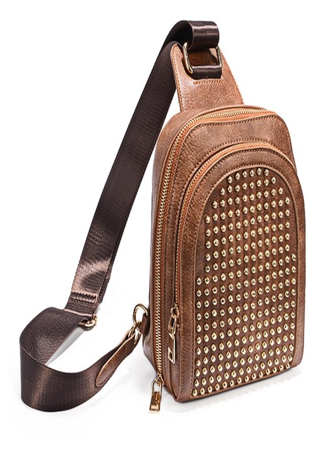 UTO Cross Body Bag for Women Rivet Studded Trendy Purse Chest Belt Sling Bag with Adjustable Shoulder Straps - Image 1