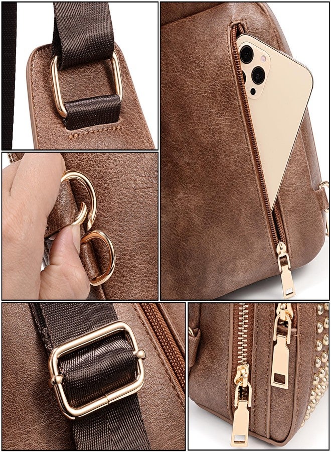UTO Cross Body Bag for Women Rivet Studded Trendy Purse Chest Belt Sling Bag with Adjustable Shoulder Straps - Image 5