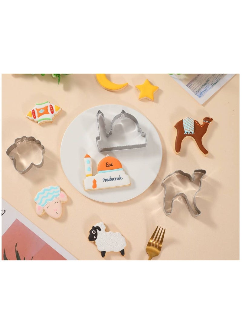 Hilalful Stainless Steel Cookie Cutter Set for Kids - 6 Pieces | Eid Themed | Sheep, Crescent, Camel, Mosque, Lantern Shaped Cutter | Islamic Gift Item | Baking Tool Set for Eid, Ramadan  - Image 3