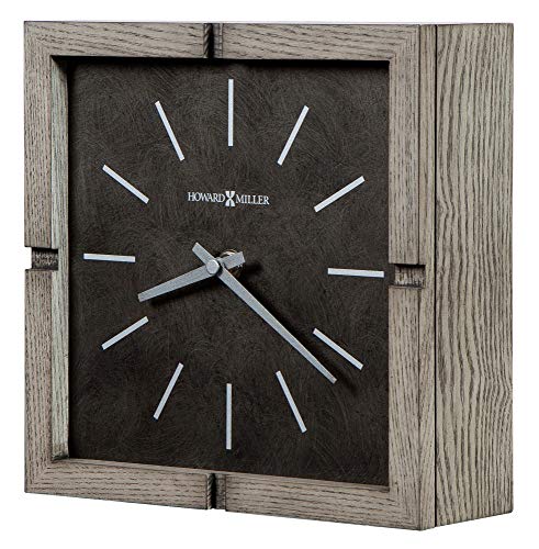 Howard Miller Howard Miller Fortin Mantel Clock  Woden Square Tabletop Timepiece Battery Operated Analog Desk Clock Gray Finish Silver Hands Quartz Movement Vintage Ideal Living Room Home and Office Decor