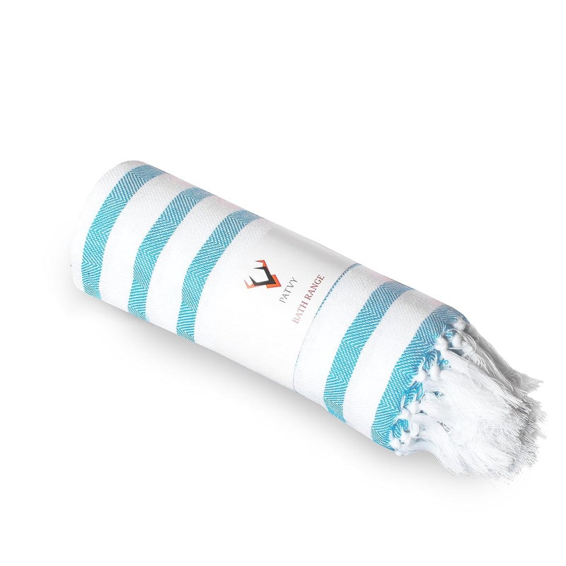 PATVY Bath Towels Light Weight Turkish Style Stripe Bath Towels for Men Large Size Cotton70 x 150cm Quick Absorption Faster Drying Bath Towel for Women 100 Cotton Pack of 1 Teal Blue140 tc - Image 1